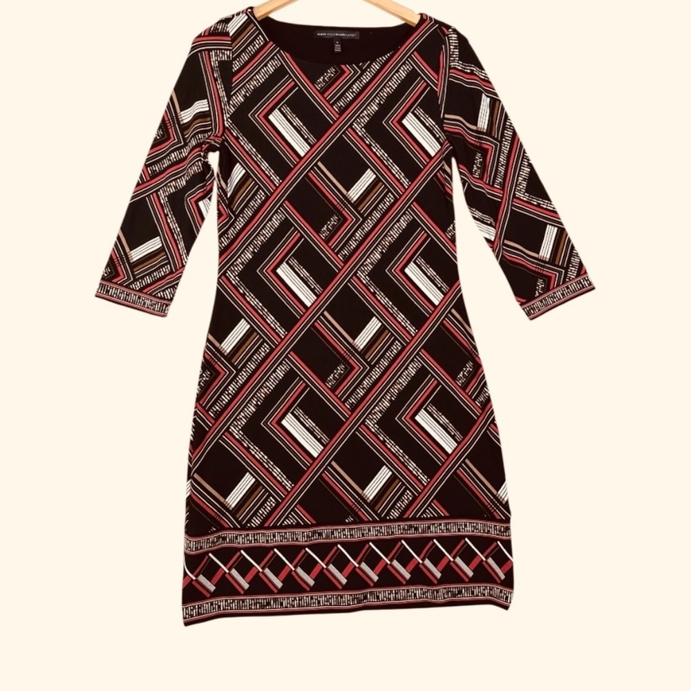 WHBM stretchy shift  burgundy black midi dress, size L great preowned condition